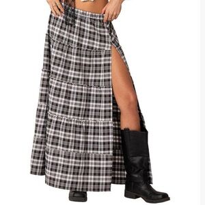 Edikted Monochrome Checkered Maxi Skirt